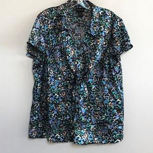 Lane Bryant BLUE SATINY TOP W RUFFLED CAP SLEEVE